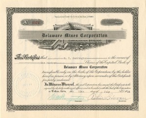 Delaware Mines Corporation - Stock Certificate